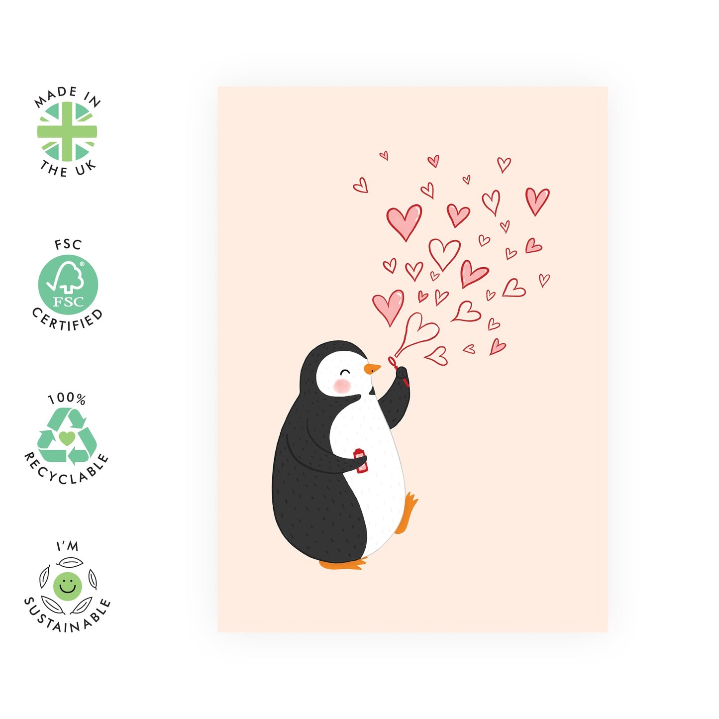 Adorable Penguin Love Card – Romantic Love Card for Him, Her, Women, Men, Wife, Husband, Girlfriend, Wife for Anniversary, Birthday or Valentines Day - Blowing Hearts - Comes with Stickers