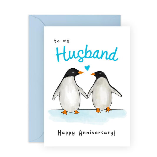 Husband Anniversary Card From Wife - To My Husband - Wedding Anniversary Card For Couple - Penguin Gifts For Him Men - Comes With Fun Stickers - By Central 23