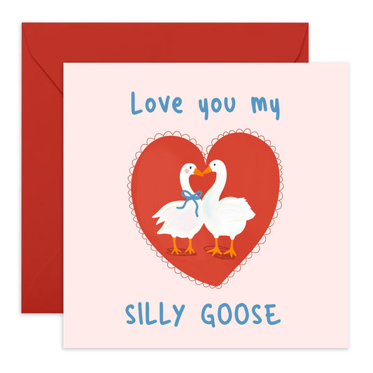 Cute I Love You Greeting Card - 'Silly Goose' - Presents For Wife, Husband, Girlfriend, Boyfriend, Married Couples, Babe, Her, Him - Happy Valentine Cards For Kids - Comes With Fun Stickers