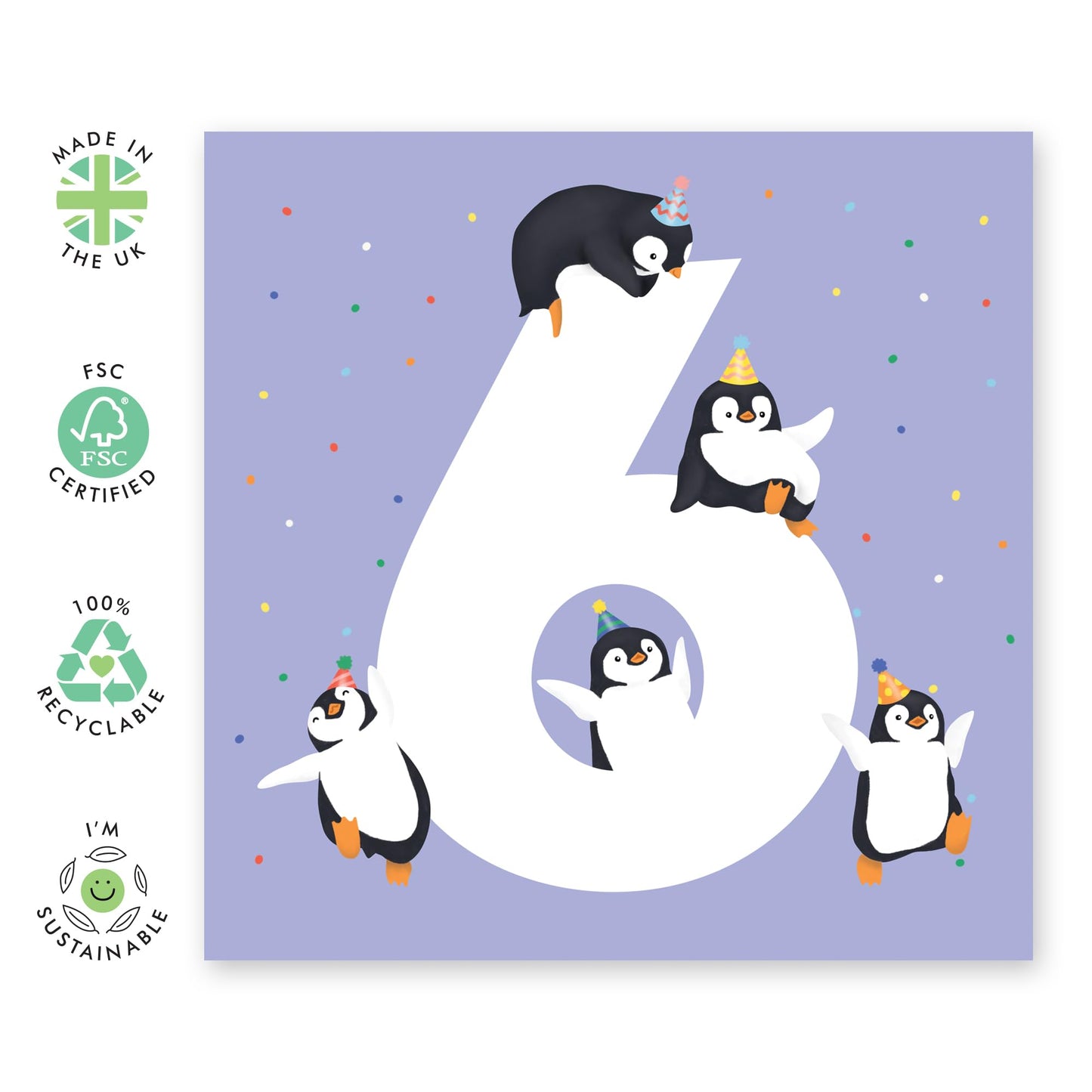 6th Birthday Card For Boys Girls - Penguin Age 6 - Toddler Milestone Cards Age Six Year Old - Sixth Birthday Cards For Niece Nephew - Gifts For Daughter Son - Comes With Sticker By Central 23