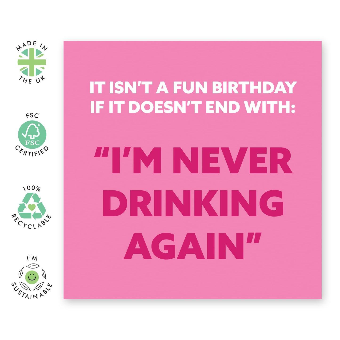 Jokes On Getting Drunk Birthday Card - 'I'm Never Drinking Again' - Gifts for Colleagues, Friends, Bestie, BFF, Coworker, Her, Ladies, Girls - Having Fun & Drinking Alcohol - Comes with Fun Stickers