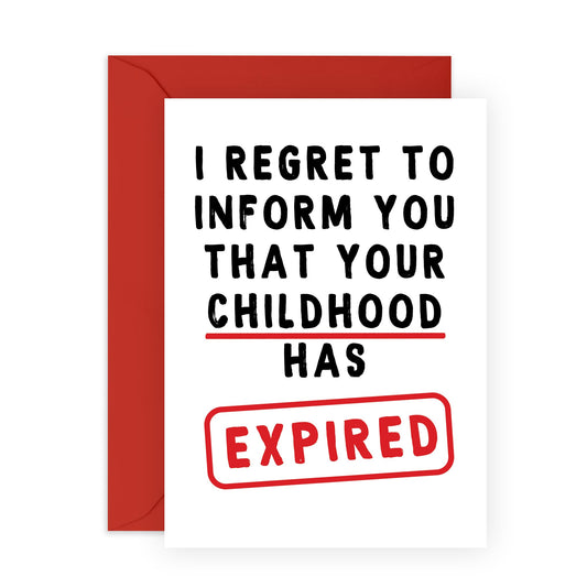 Son Birthday Cards For Men - Childhood Has Expired - Funny Birthday Card For Daughter - Cheeky Greeting Cards For Grandson Granddaughter Niece Nephew - Comes With Stickers - By Central 23