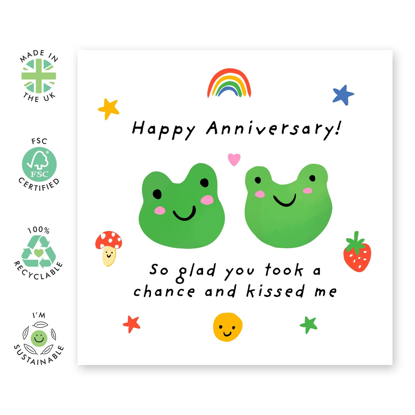 Frog Anniversary Card - "So Glad You Took a Chance and Kissed Me" - Cute and Quirky Card for Spouse, Partner, Couples, Husband, Wife, Girlfriend, Boyfriend- Comes with Fun Stickers