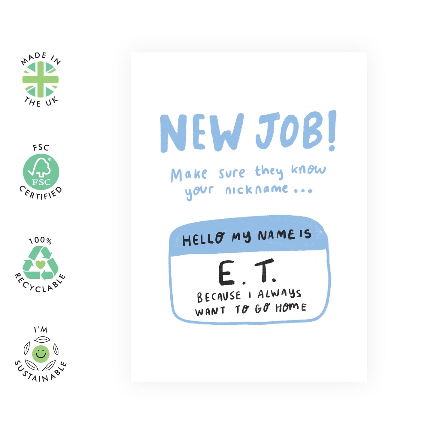 New Job Congratulations Card - 'ET New Job' - Gifts for Friends, Coworker, Bestie, BFF, Bruv, Mates, Lad, Bro, Officemate - Wants To Go home - Comes with Fun Stickers