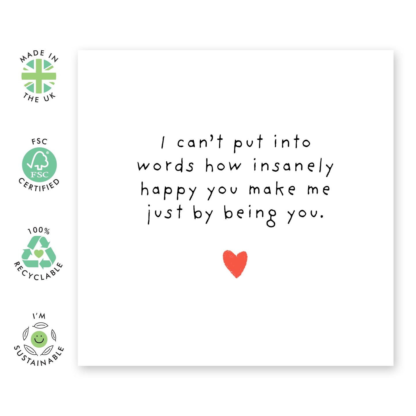 Love & Anniversary Card - 'Can't Put Into Words' - Valentines Gift for Him, Her, Wife, Husband, Girlfriend, Boyfriend, Married Couples, Babe - Simple Red - Comes with Fun Stickers