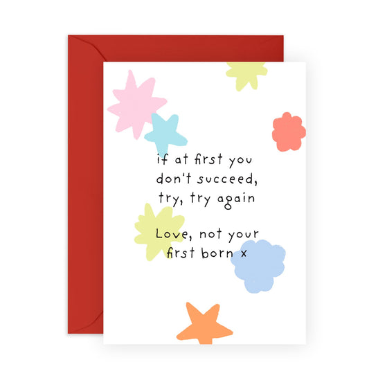 Well Done Card - If At First You Don't Succeed, Try - You Can Do It Good Luck Greeting Cards And Envelopes - Congratulations Gifts For Mum Dad - Comes With Stickers By Central 23