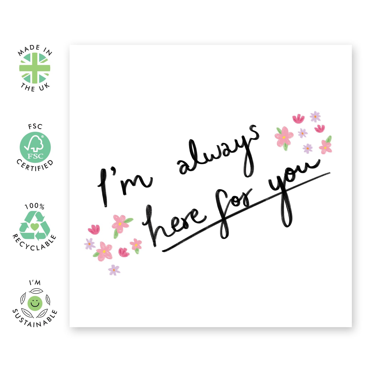 Heartfelt Thinking Of You Card - Always Here For You Floral - Sorry For Your Loss Card For Loved Ones - Memorial Gifts Condolence Bereavement Sympathy Cards - Comes With Stickers - By Central 23