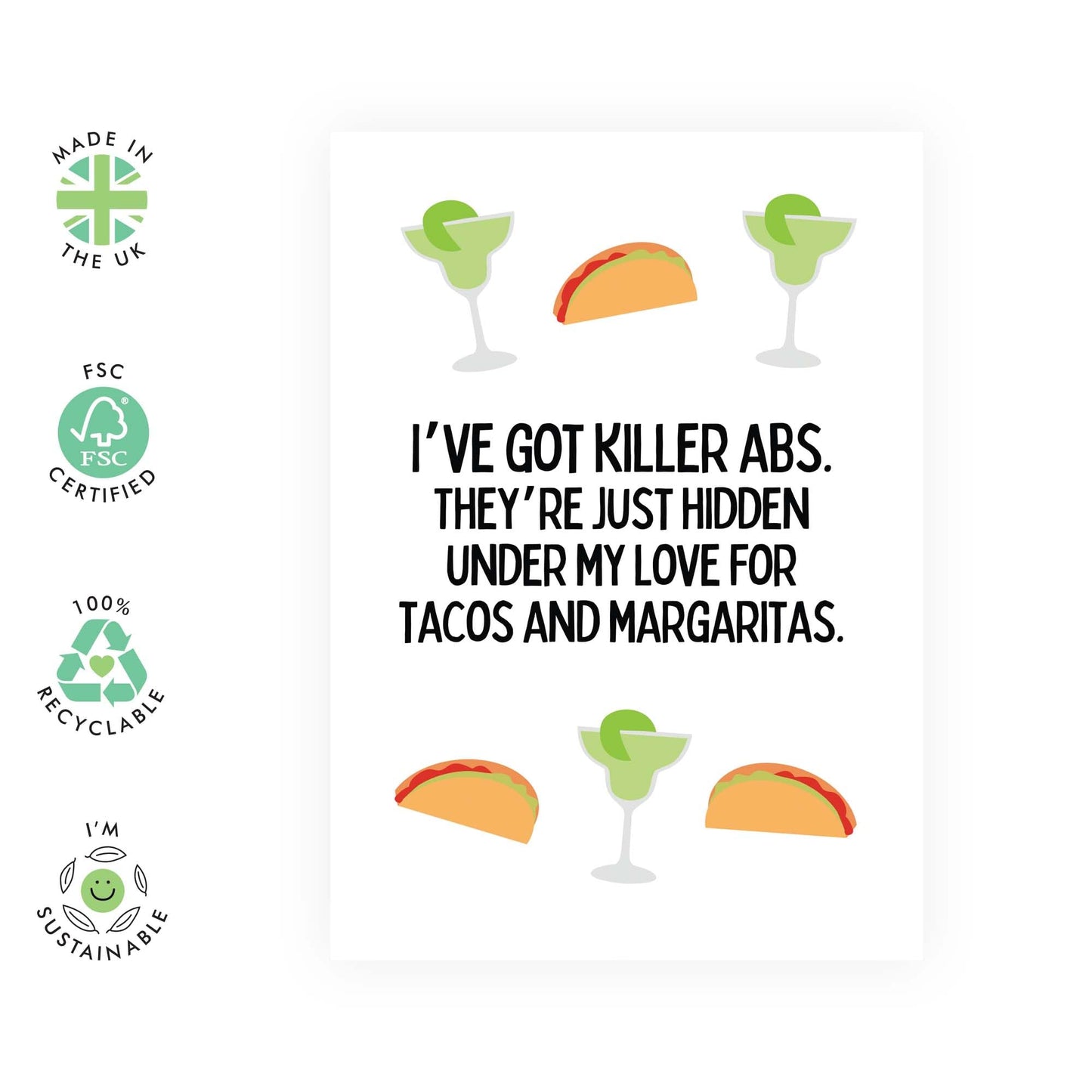 Funny Greeting Card - 'TACOS AND MARGARITAS' - Perfect for Celebrating Food with a Humorous Twist - Ideal for Him Her BFFs Wife Husband Family Boyfriend Girlfriend - Comes With Stickers By Central 23
