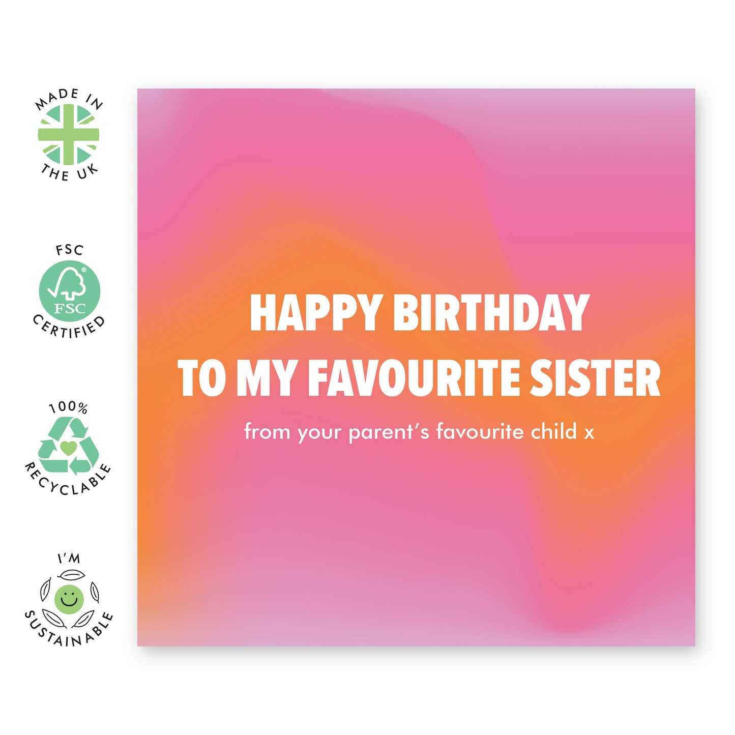 Sister Birthday Card - Sister Birthday From Fave Child - Birthday Greeting Card - Hilarious Greeting Cards For Women - Gifts From Brother - For Women Her - Comes With Fun Stickers - By Central 23