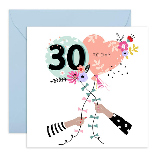 30th Birthday Card For Women - 30 Birthday Balloons - Wife Mum Mummy - Sister - Birthday Card - Bday Card - Happy Thirtieth Birthday Greeting Card Female Friends - Comes With Stickers By Central 23