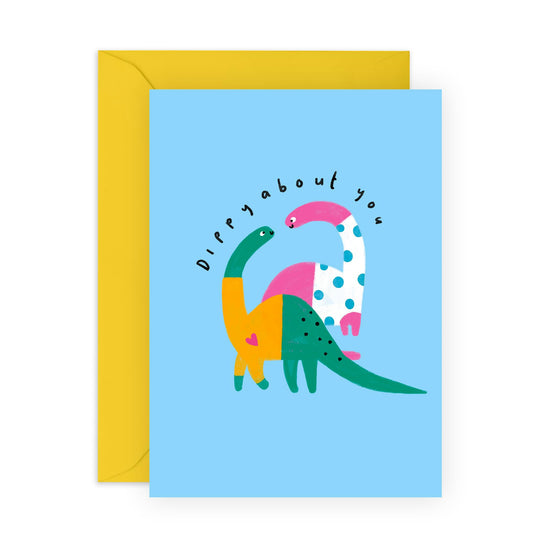 Dinosaurs Valentines Day Card - 'Dino Dippy About You' - Gifts for Her, Him, Women, Men, Husband, Wife, Boyfriend, Girlfriend - Crazy With You - Comes with Fun Stickers