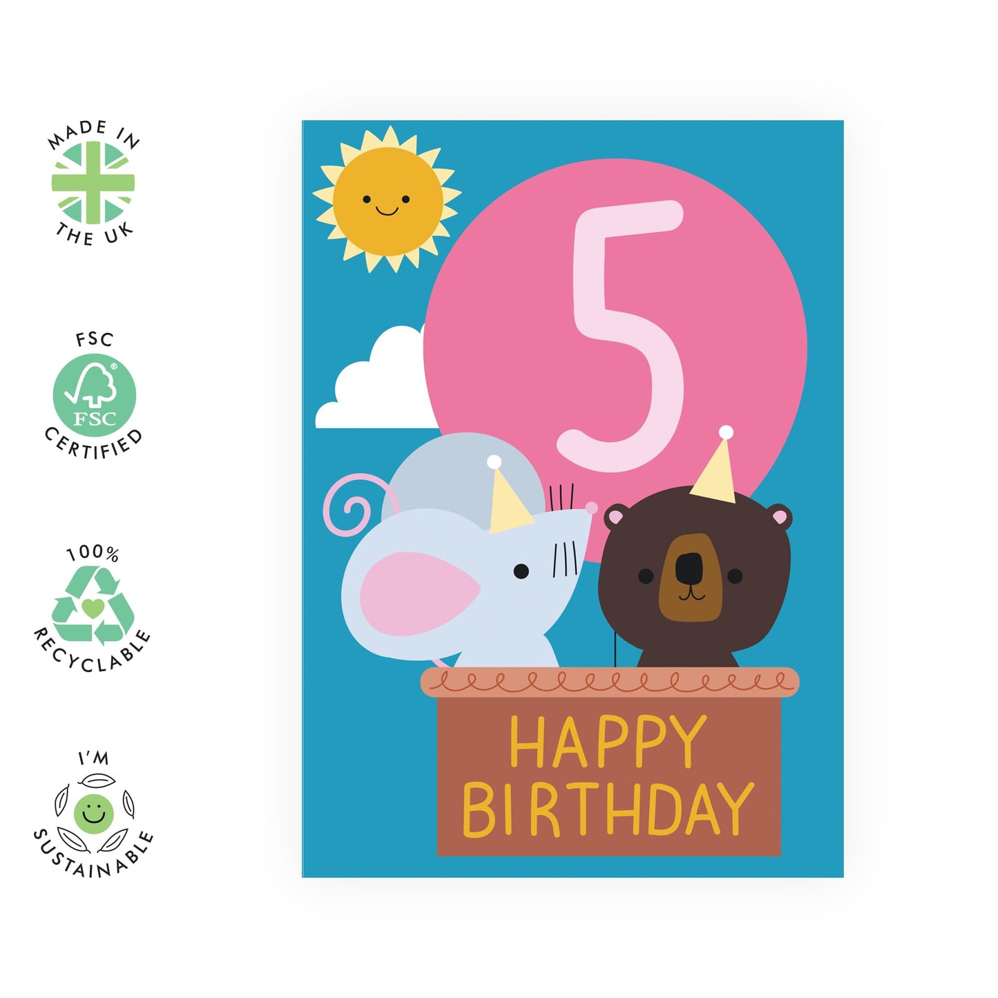 5 Year Old Birthday Card For Kids - Childrens Hot Air Balloon Age 5 - Boys Girls Birthday Cards Fifth Bday - Gifts For Him Son Daughter Nephew Grandson - Comes With Stickers By Central 23