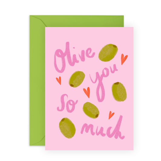 Love Cards For Her Him - 'Olive You So Much' - Valentines Day Card For Boyfriend Girlfriend Kids - Happy Anniversary Cards For Husband - I Love You Gifts Romantic - Comes With Stickers