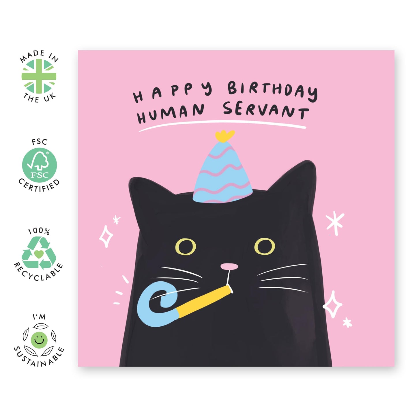 Cat Dad Birthday Card - Happy Birthday Human Servant - Funny Birthday Greeting Card For Her Fur Mum - Cheeky Gifts For Pet Owner - Comes Wit Fun Stickers By Central 23