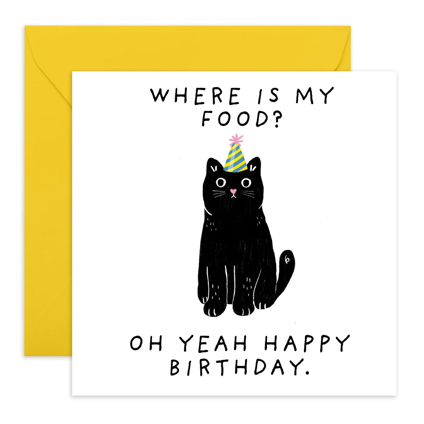 Birthday Greeting Card - 'WHERE IS MY FOOD CAT?' - Perfect for Celebrating Cat Lovers' Birthdays with a Fun Twist - Ideal for Him Her Friends Family Besties BFFs - Comes With Stickers By Central 23