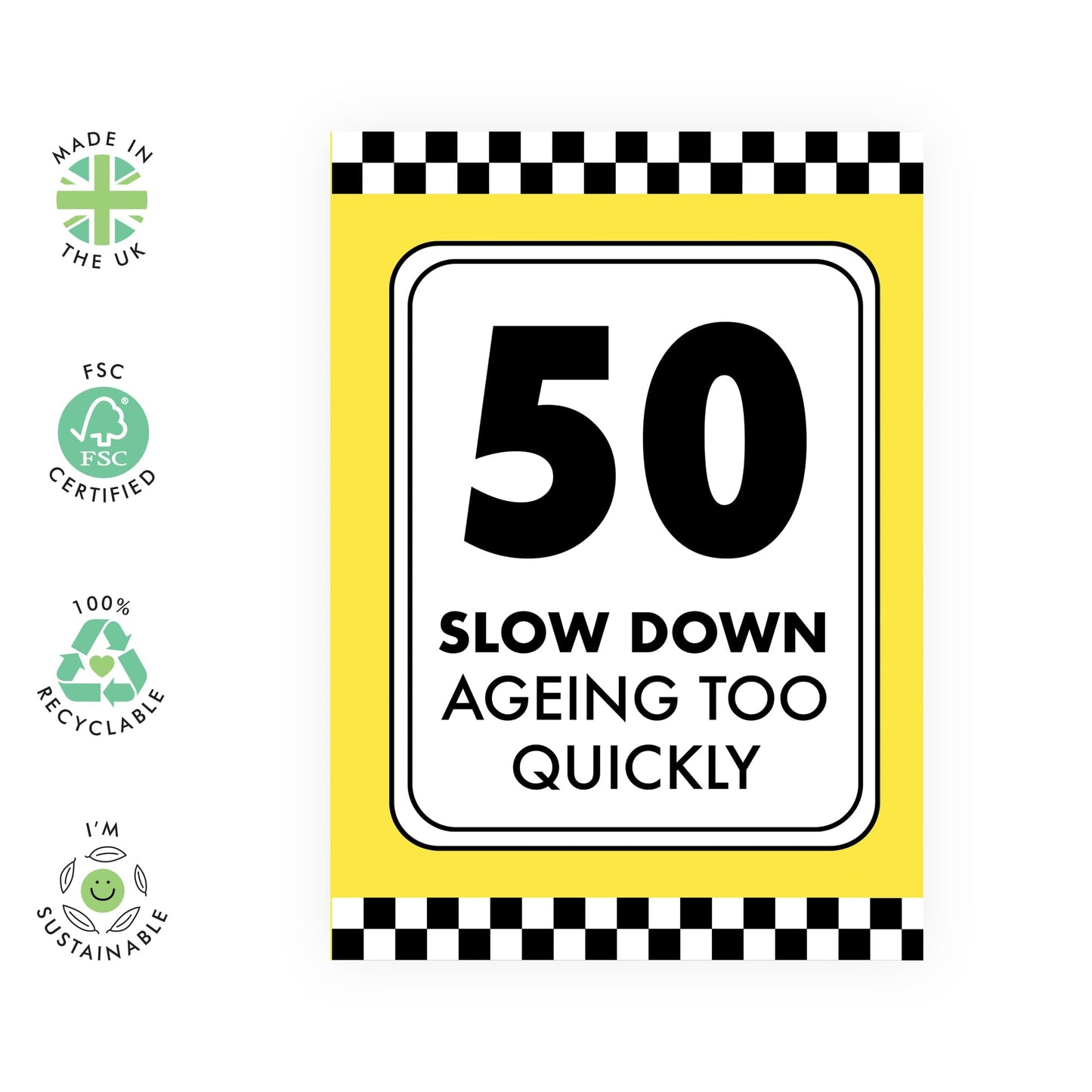 50th Birthday Cards For Women - Slow Down, Ageing Too Quickly - Fiftieth Birthday Card For Friend Mum Dad Aunt Uncle - Pun Sarcasm Gag - Gifts For Him Her Age Fifty - Comes With Stickers By Central 23