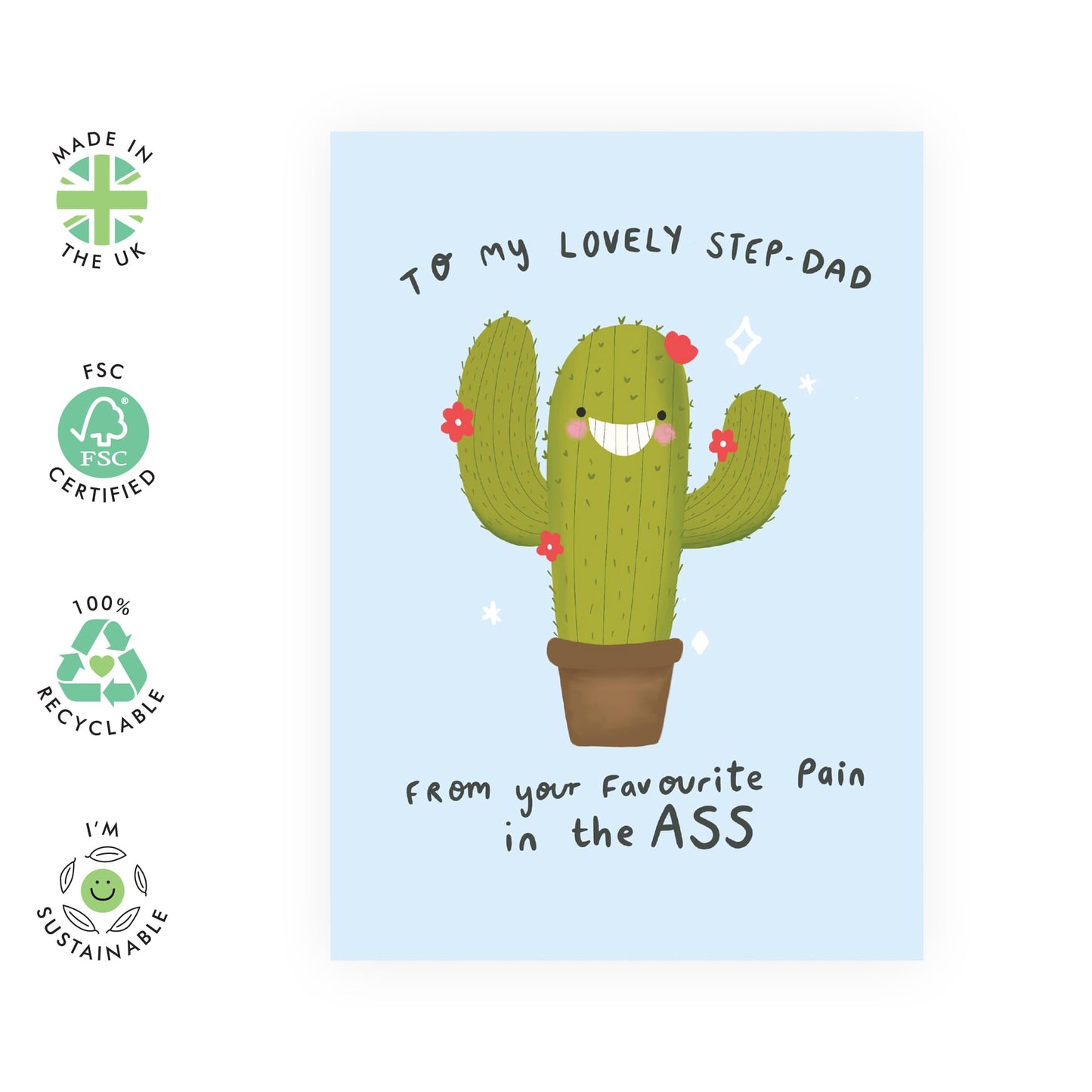 Step Dad Birthday Cards Funny - From Your Favourite Pain In The A - Cactus Jokes Pun Humour - Father's Day Card For Stepdad - I Love You Gifts For Men Stepfather - Comes With Stickers By Central 23