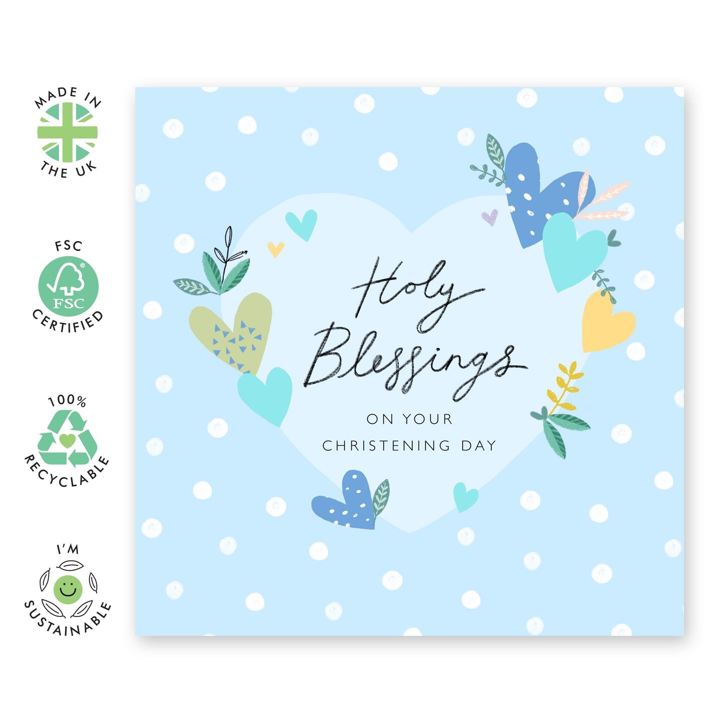 Baptismal Card For Baby Boy - Christening Blue Hearts - Dedication Day Card For Baby - Christening Card For Nephew - Baptism Grandson - Gift From Aunt Uncle - Comes With Fun Stickers By Central 23