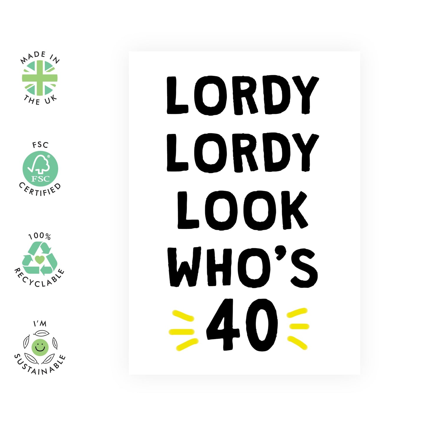 40th Birthday Card For Men Women - Lordy Lordy 40 - Wife Husband Birthday Greeting Card - Happy Fortieth Birthday Cards For Male Female Friends - Comes With Fun Stickers By Central 23