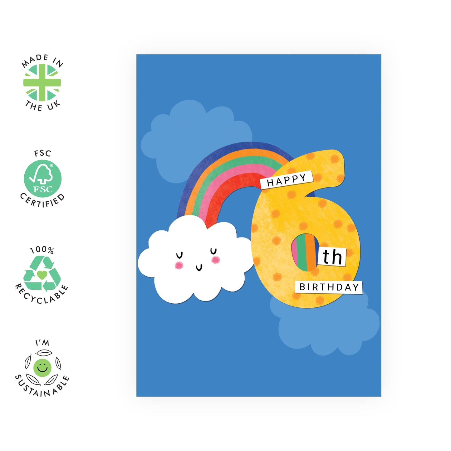6th Birthday Cards For Girls - Happy Sixth Birthday Card For Kids - Rainbow Gifts For Daughter Granddaughter Goddaughter Age Six - Baby Girl - Comes With Fun Stickers - By Central 23