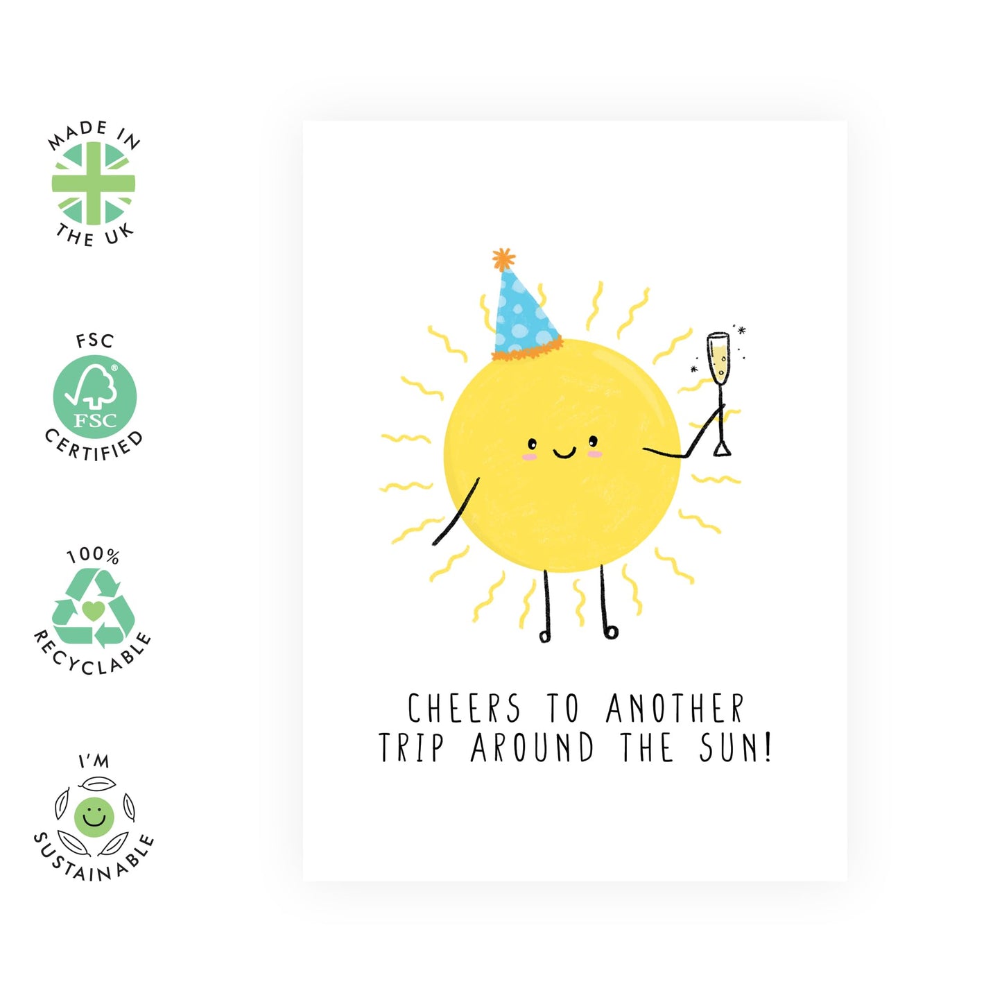 Cheers Birthday Card - 'Year Round The Sun' - Gift for Besties, Best Friends, Colleagues, Coworkers, BFF, Cousin, Coworkers, Sis, Family - Sun Drinks - Comes with Fun Stickers