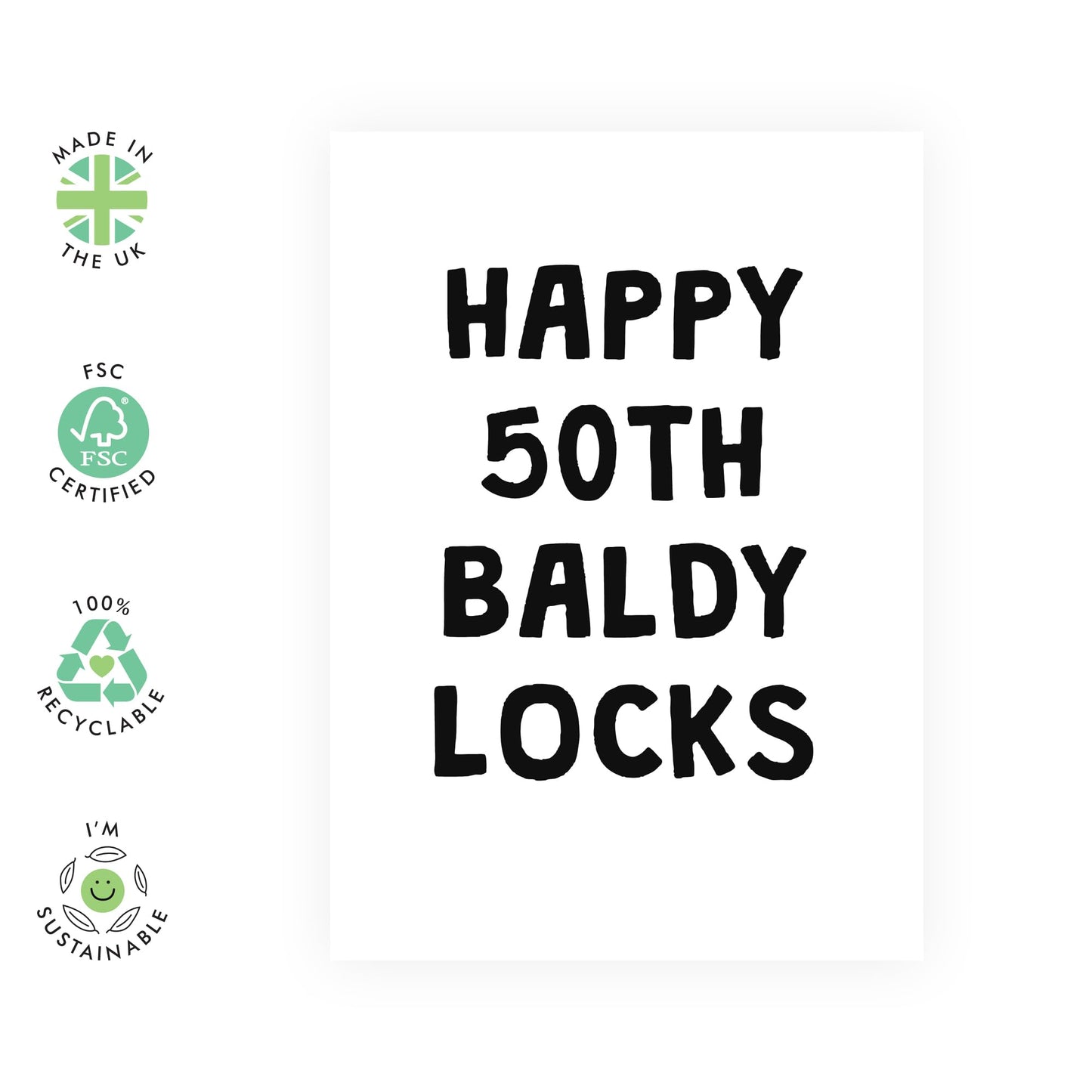 50th Birthday Card For Wife Husband - Happy 50th Baldy Locks - Men Women - Brother Sister - Happy Fiftieth Birthday Greeting Card Male Female Friends - Comes With Fun Stickers By Central 23