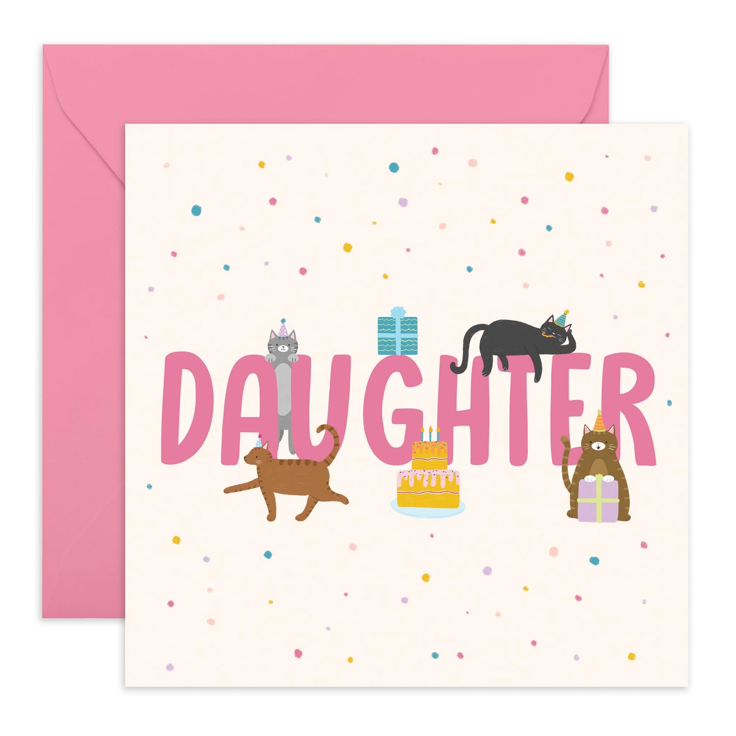 Daughter's Birthday Greeting Card - 'Birthday Cats Daughter' - Gift for Childrend, Kids, Teenagers, Girls from Mum, Mother, Dad, Parents - Cat In Hats - Comes with Fun Stickers