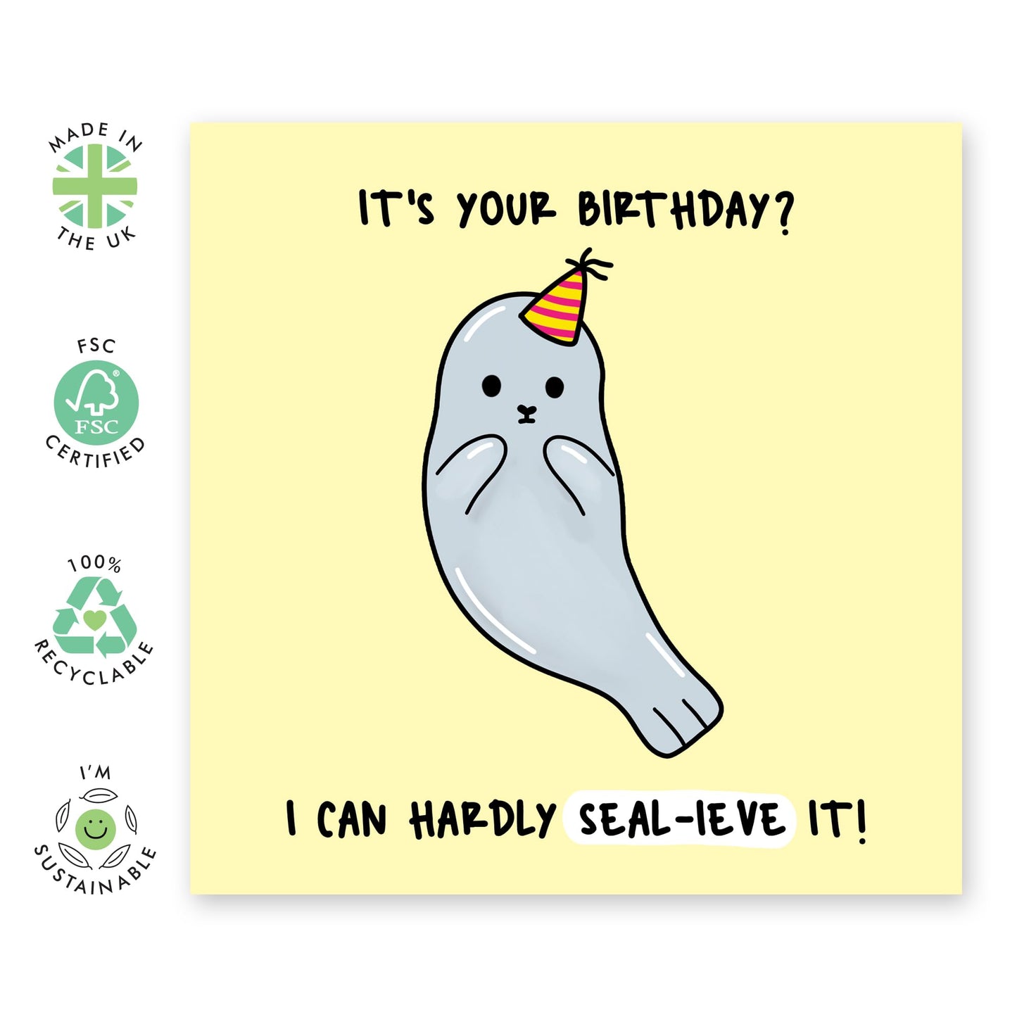Funny Birthday Card For Kids - It's Your Birthday, I Can Hardly SEAL-ieve It! - Cute Happy Birthday Greeting Cards For Son Daughter - Funny Gifts For Girl Boy - Comes With Fun Stickers By Central 23