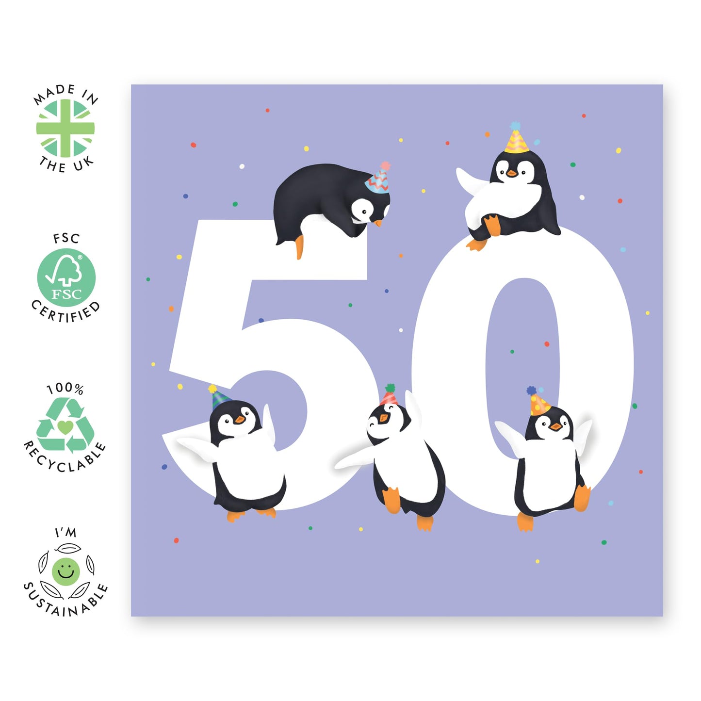 50th Birthday Card For Men Women - Penguin Age 50 - Animal Birthday Card - Wife Husband Mum Dad - Happy Fiftieth Birthday Greeting Card Grandparents - Comes With Fun Stickers - By Central 23