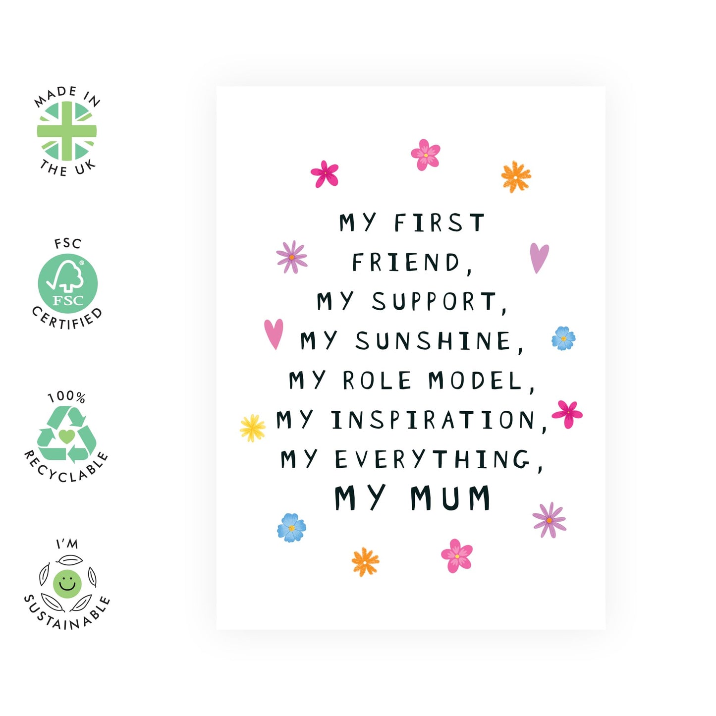 Mum Birthday Card From Daughter - My Support, My Role Model, My Inspiration, My Everything - Mothers Day Card For Mama Mam Ladies Her- Sweet Thank You Gifts For Mummy - Comes With Stickers