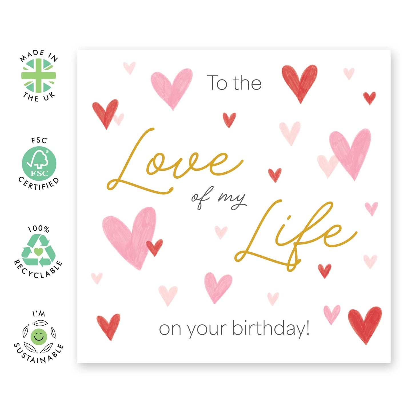 Romatic Birthday Card Hearts - 'Love OF My Life Birthday' - Gifts for Couples, Her, Sweetheart, Babe, Darling, Other Half, Married - Lovely - Comes with Fun Stickers
