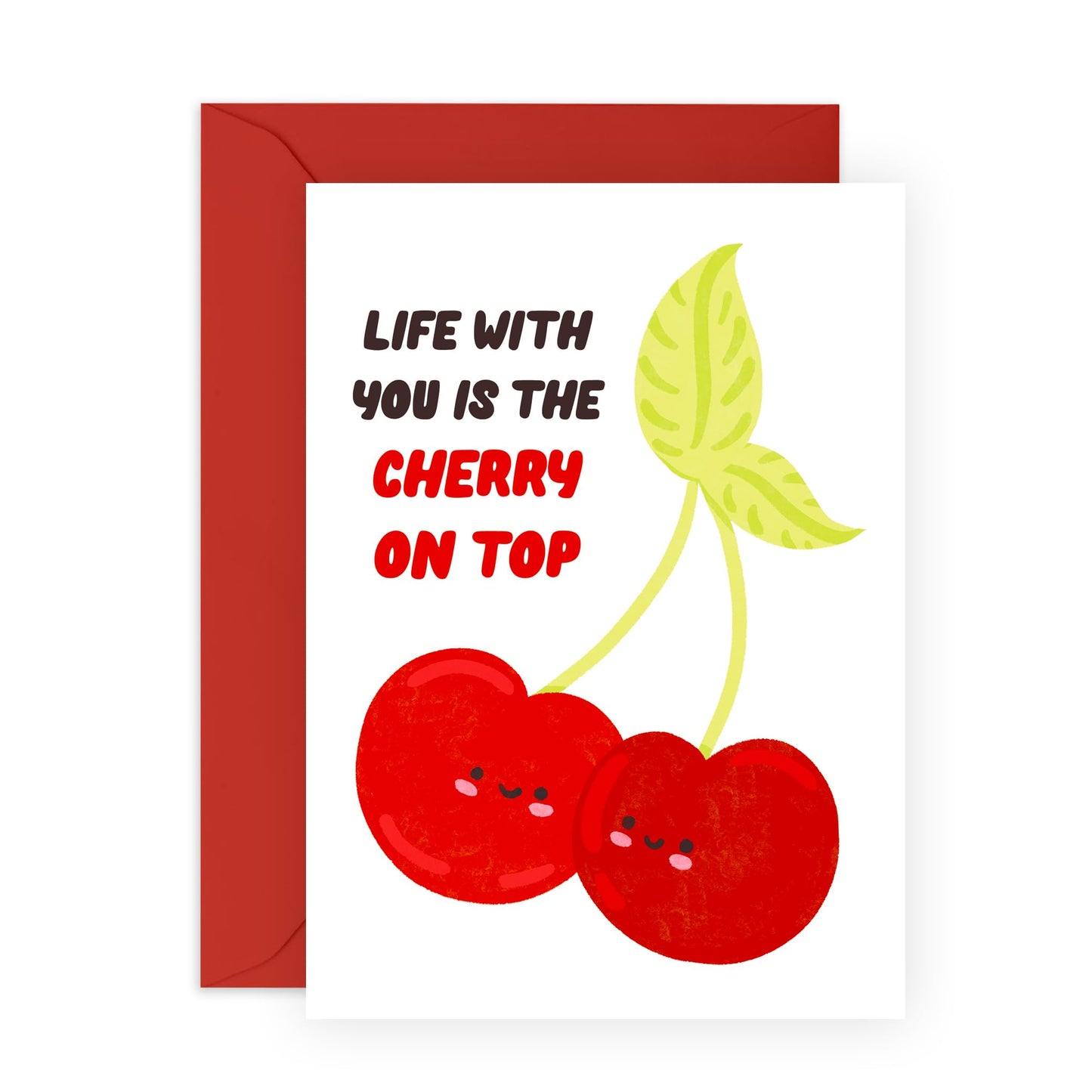 Valentines Cards For Him Her - Cherry On Top - Anniversary Card For Wife Husband - Sweet Greeting Cards For Mum Dad - Daddy Mummy - Boyfriend Girlfriend - Comes With Stickers - By Central 23