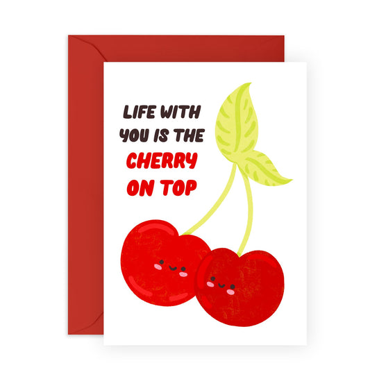 Valentines Cards For Him Her - Cherry On Top - Anniversary Card For Wife Husband - Sweet Greeting Cards For Mum Dad - Daddy Mummy - Boyfriend Girlfriend - Comes With Stickers - By Central 23