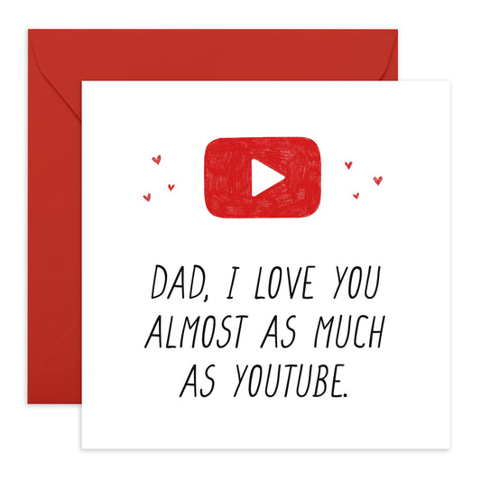 Dad Bday Card - Dad, I Love You Like Youtube - Happy Birthday Card For Dad Funny - Hilarious Gifts For Him Men Pop Papa Daddy - Comes With Cute Stickers By Central 23