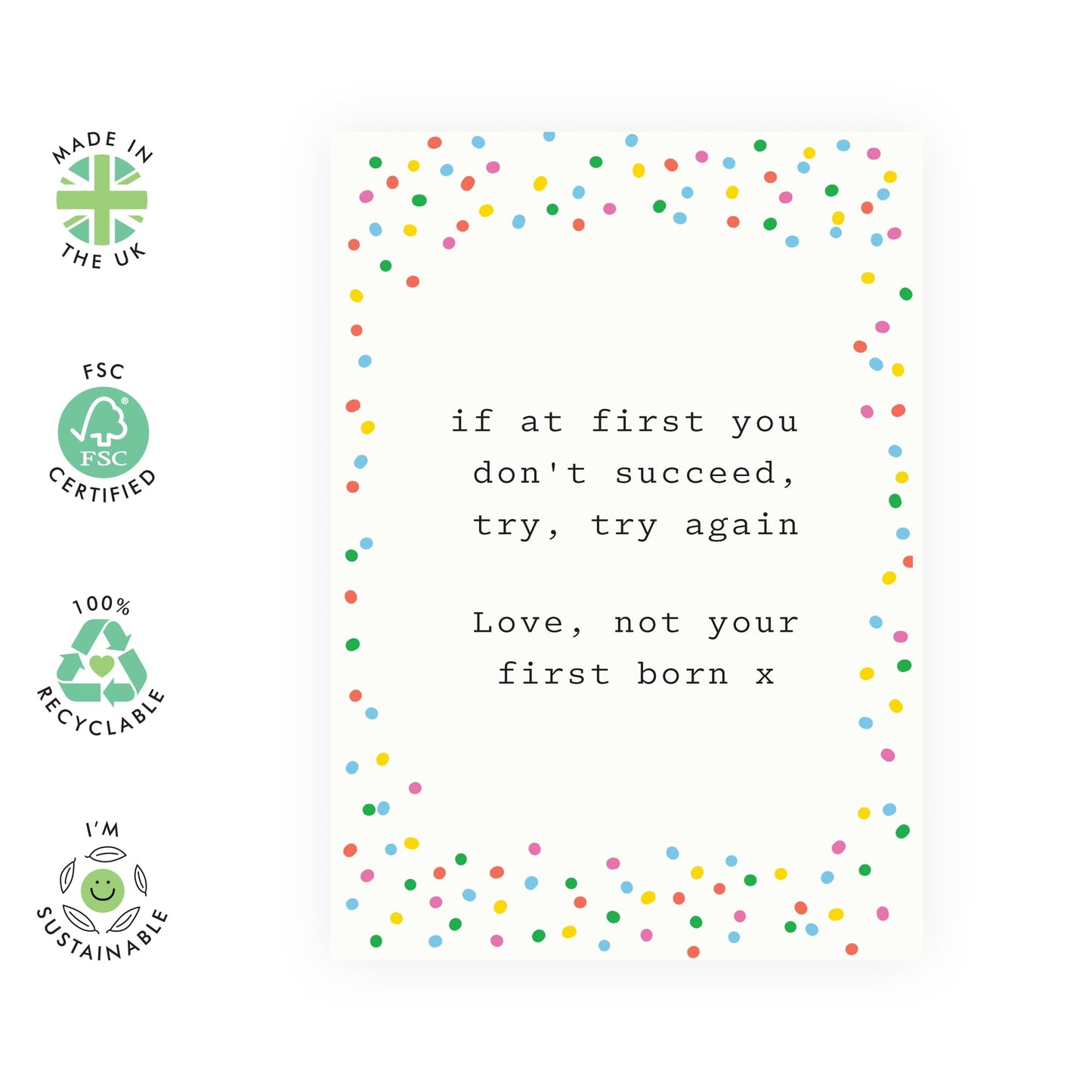 Good Luck Cards - If At First You Don't Succeed, Try - You Can Do It Well Done Greeting Cards And Envelopes - Congratulations Gifts For Mum Dad - Comes With Stickers By Central 23