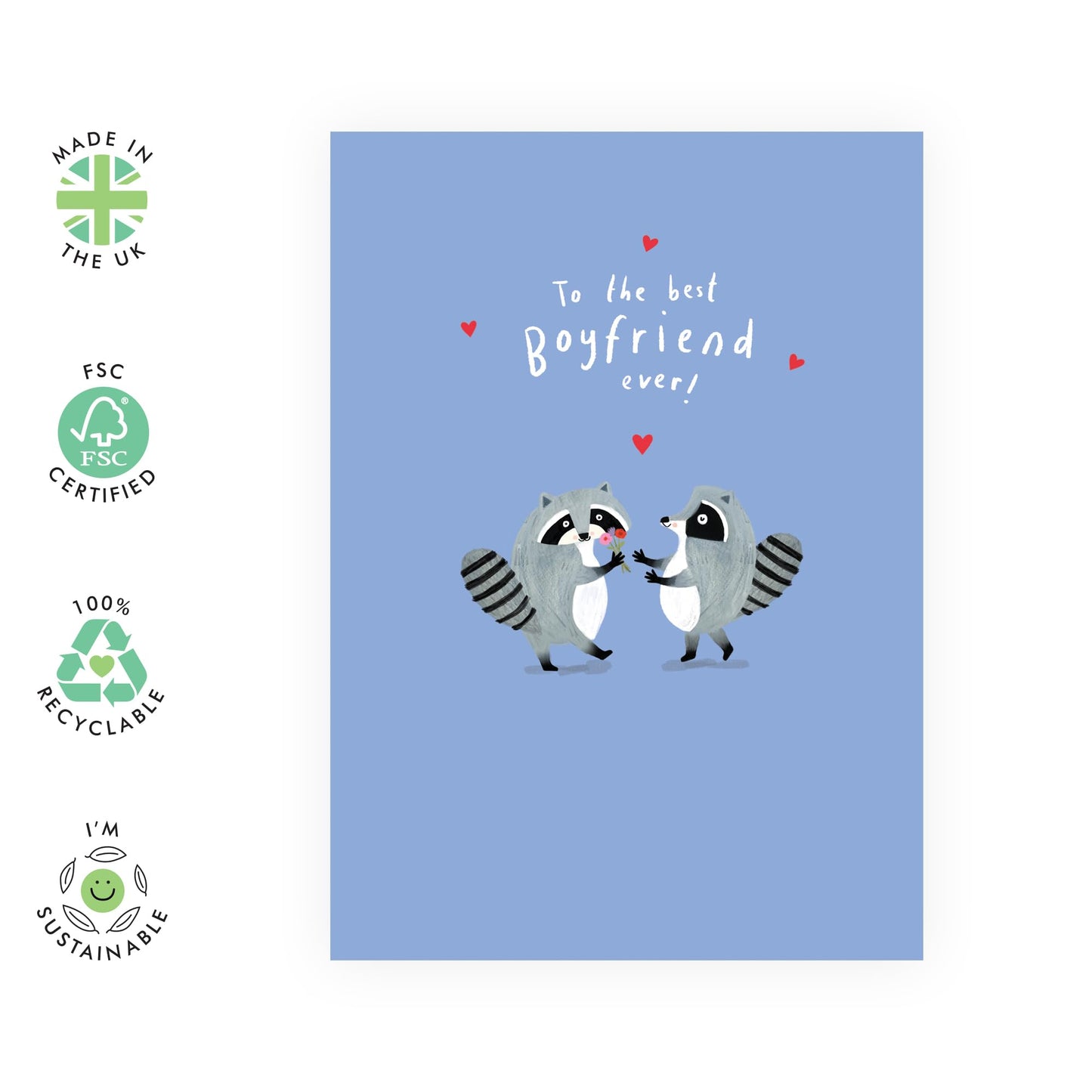 Sweet Animals Anniversary Card - 'Boyfriend Raccoon' - Anniversary & Valentines Gifts for Boyfriends, Boyfie, Babe, Couples, Partner, Other Half - For You - Comes with Fun Stickers