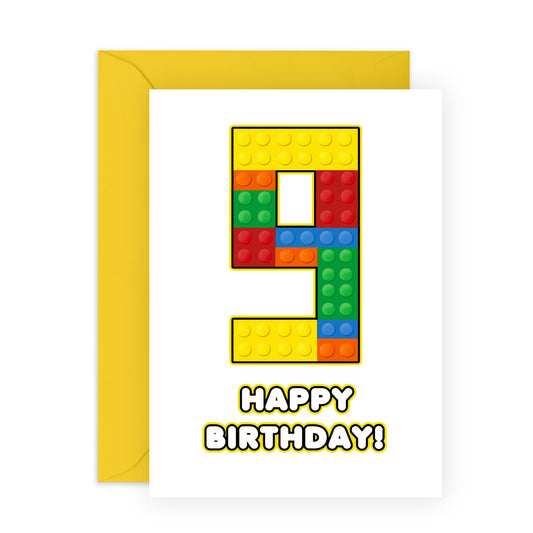 Ninth Birthday Card For Boys - 9 Building Block - Milestone Baby Cards Age Nine - Happy 9th Birthday Greeting Card For Kids - Nine Years Old - Child - Comes With Sticker By Central 23