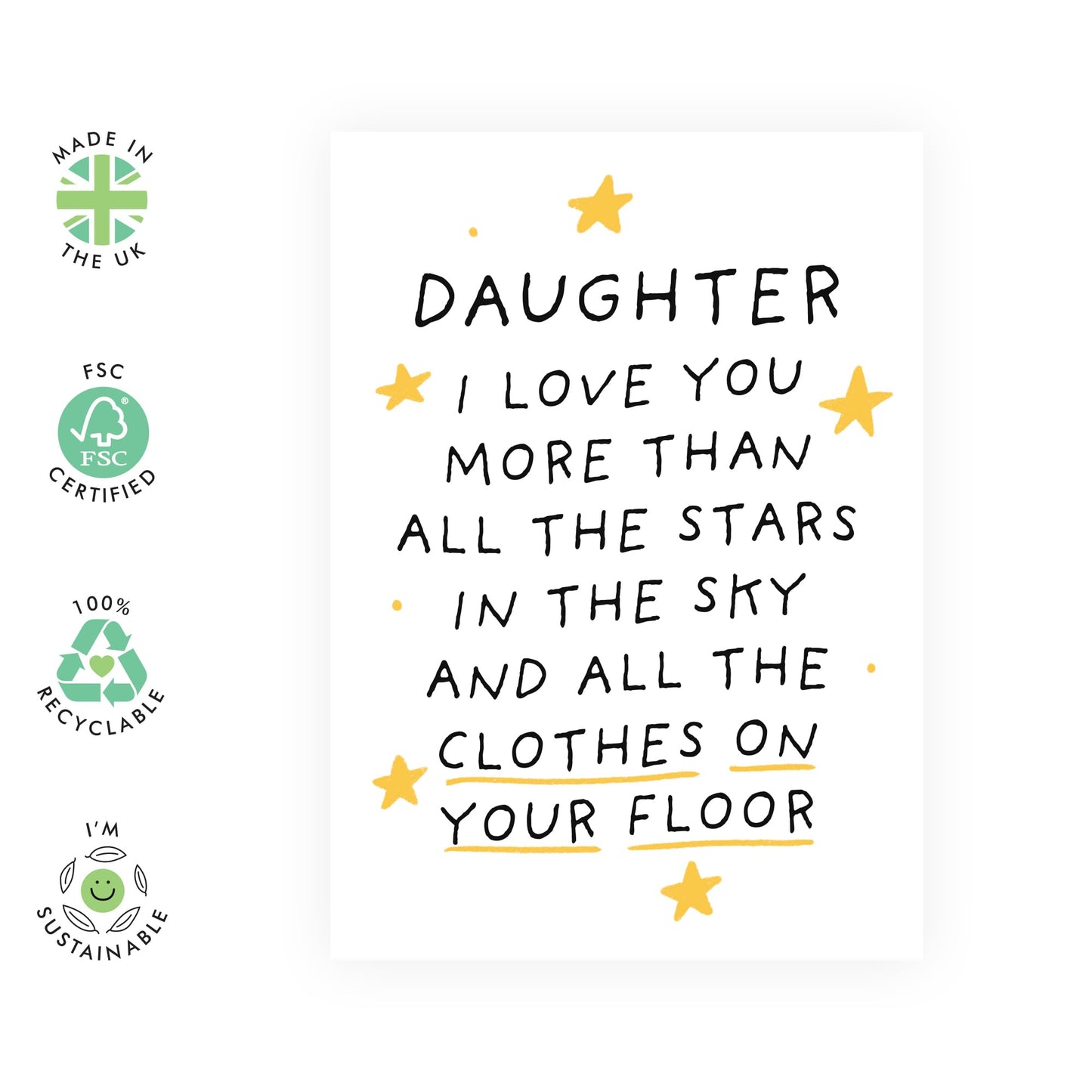 Funny Happy Birthday Card - 'Daughter Clothes On The Floor' - Gift for Daughter, Step Daughter, Children, Kids, Teenagers, Family - Sincerely Mum & Dad - Comes with Fun Stickers