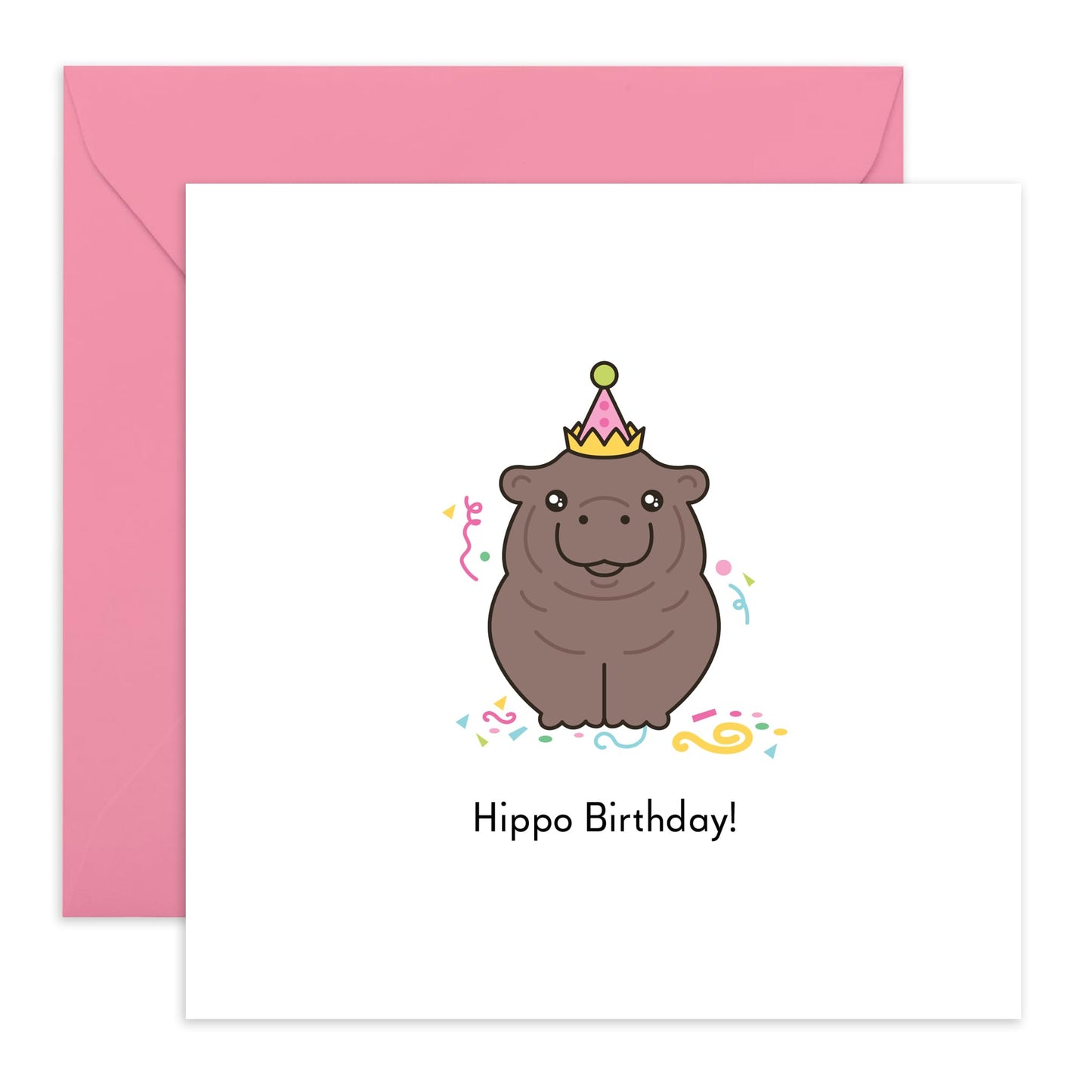 Adorable Birthday Card For Her - 'Hippo Birthday' - Gifts for Friends, Girls, Niece, Daughter, Sister, Colleagues - Confetti - Comes with Fun Stickers