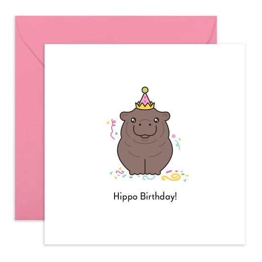 Adorable Birthday Card For Her - 'Hippo Birthday' - Gifts for Friends, Girls, Niece, Daughter, Sister, Colleagues - Confetti - Comes with Fun Stickers
