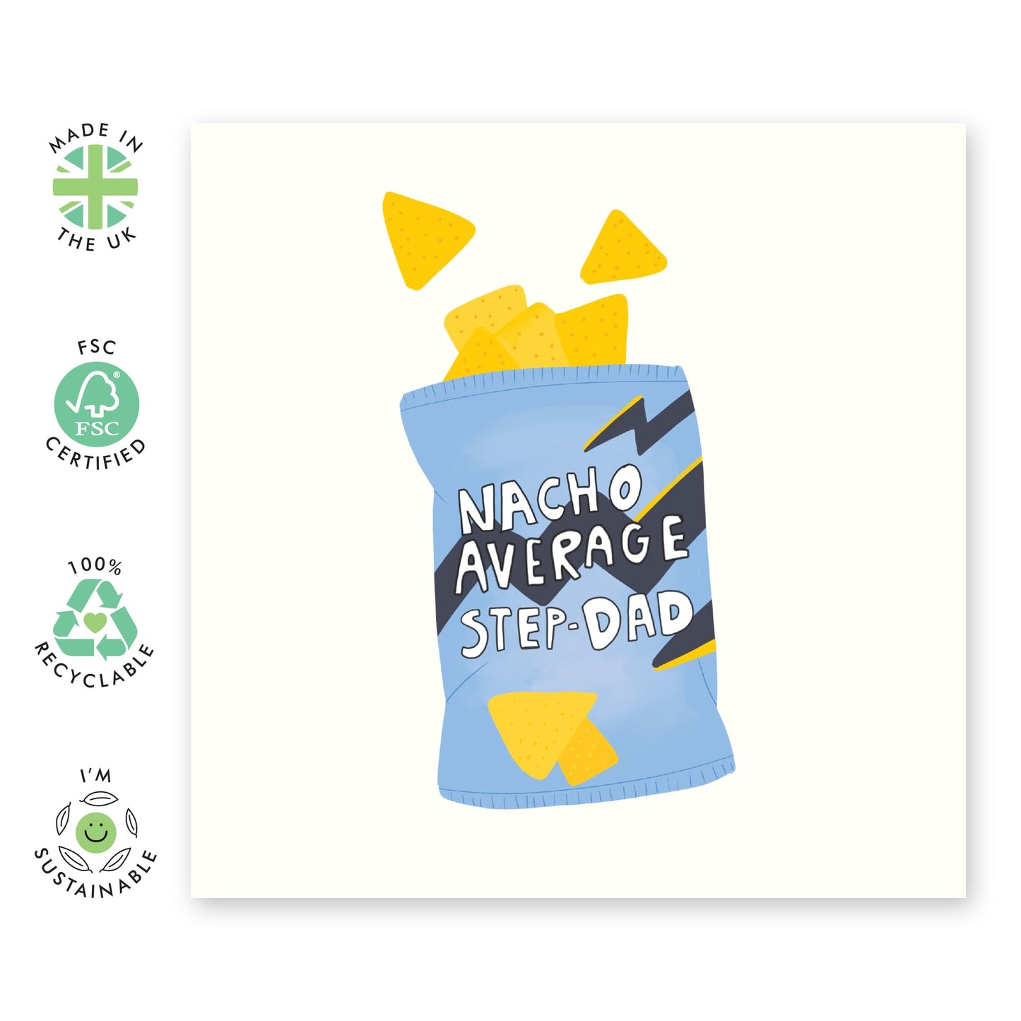 Step Dad Birthday Card - Nacho Average Step-dad - Funny Birthday Cards For Men - Father's Day Card For Step-father - Funny Gifts For Him - Food Pun Humour - Comes With Fun Stickers By Central 23