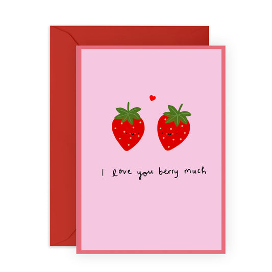 Anniversary Card for Girlfriend Boyfriend - 'LOVE YOU BERRY MUCH' - I Love You Gift for Wife Husband Partners - Valentine Card for Kids Comes with Stickers
