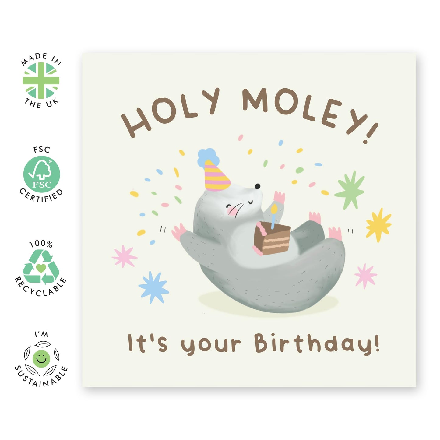 Birthday Card Happy Mole - 'Molevelous Birthday' - Gifts for Friends, Family, Co-worker, Colleagues, Bestie, Girls, Ladies, Women, Her - Marvelous - Comes with Fun Stickers
