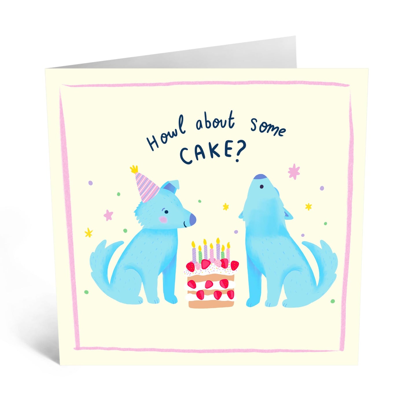 Birthday Greeting Card - 'HOWL ABOUT SOME CAKE' - Perfect for Celebrating with a Fun, Cute Wolf Design - Ideal for Adding a Touch of Humor and Joy to Any Birthday - Comes With Stickers By Central 23
