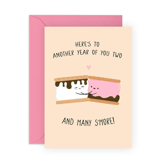 Romantic Anniversary Card for Them - 'Another Year Many Smores' - Gifts for Friends, Brother, Sister, Mum, Dad, Parents, Cousin, Colleagues - Cute Presents Men Women- Comes with Fun Stickers