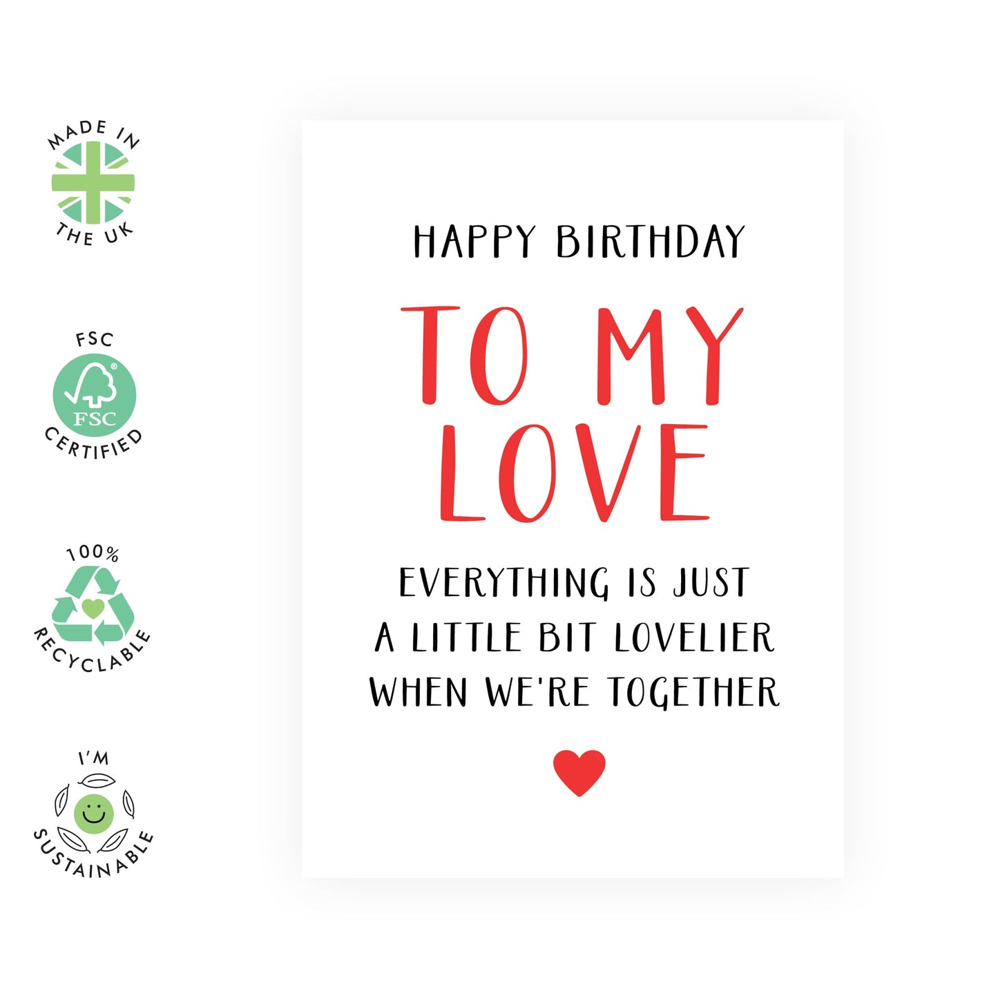 Sweet & Romantic Birthday Card - 'HBD To My Love' - Gifts for Husband, Wife, Boyfriend, Girlfriend, Other Half, Couples - Lovely - Comes with Fun Stickers