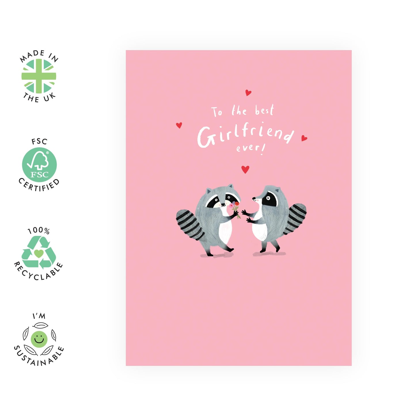 Sweet Animals Anniversary Card - 'Girlfriend Raccoon' - Anniversary & Valentines Gifts for Girlfriends, Girl, Babe, Couples, Partner, Other Half - For You - Comes with Fun Stickers