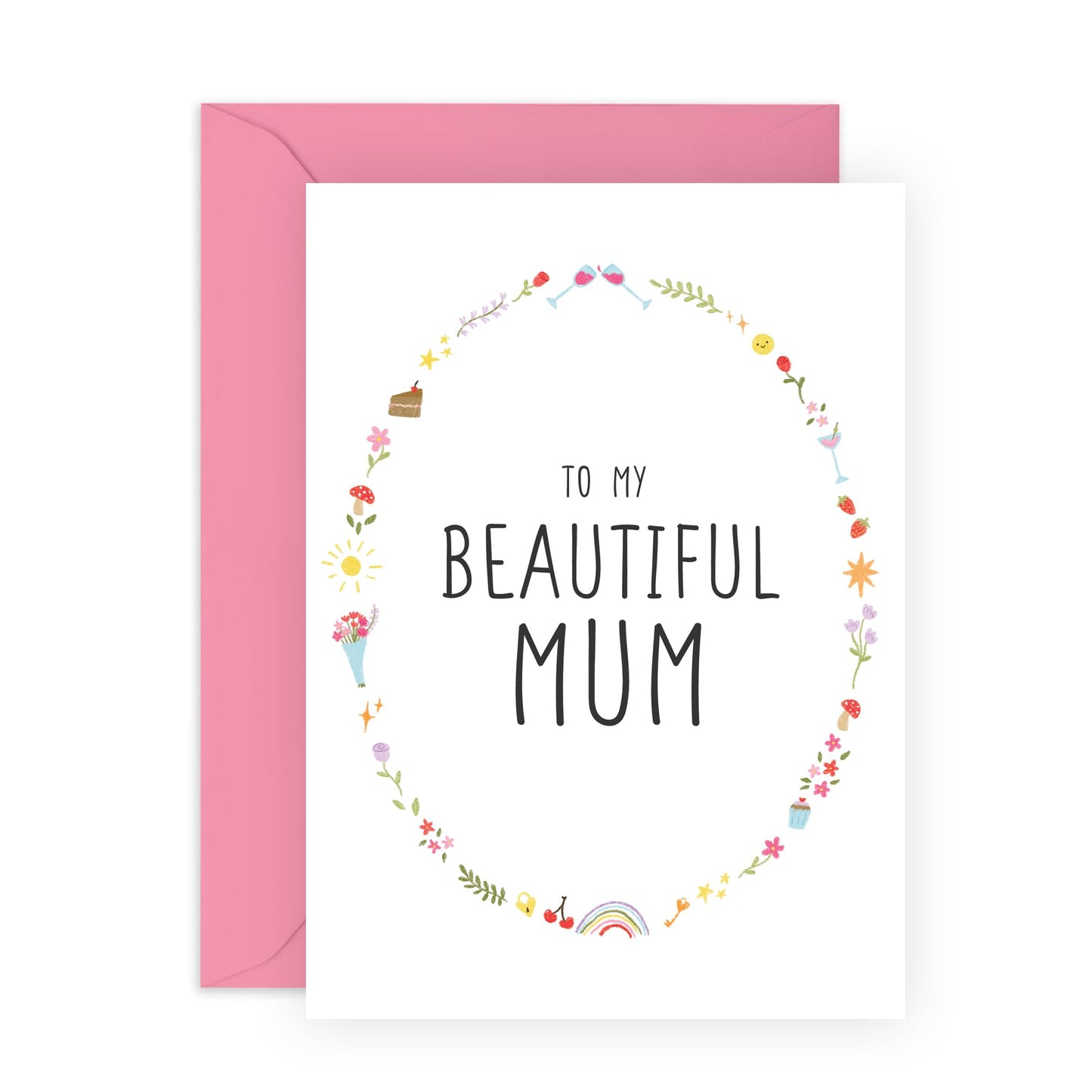 Sweet Greeting Card for Her - 'BEAUTIFUL MUM' - Birthday Card for Mummy, Mam, Ma, Women - Mother’s Day Card , Appreciation and I Love You Gifts from Family Son Daughter Husband -Comes with Stickers