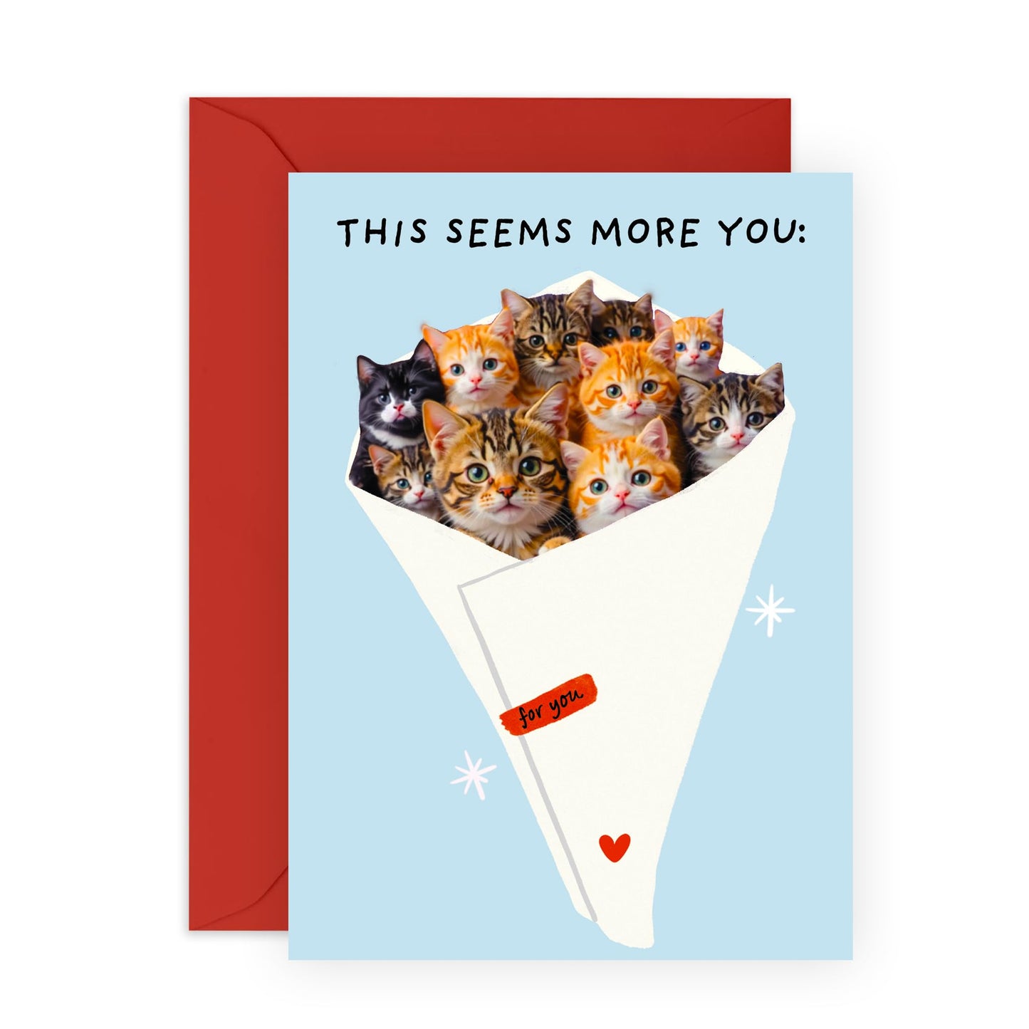 Cat Lovers Greeting Card – “More You” – Gifts for Fur Mum Dad, Pet Owners, Cat Mama, Friends, Colleagues, Brother, Sister, Mum - Cute Kitten Bouquet for Birthdays, Anniversaries -Comes with Stickers