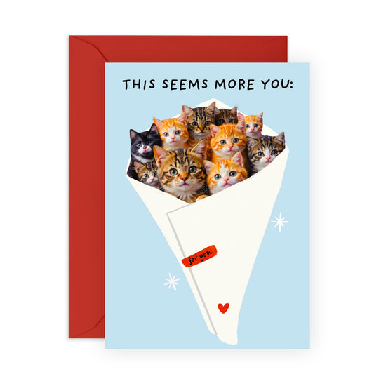 Cat Lovers Greeting Card – “More You” – Gifts for Fur Mum Dad, Pet Owners, Cat Mama, Friends, Colleagues, Brother, Sister, Mum - Cute Kitten Bouquet for Birthdays, Anniversaries -Comes with Stickers